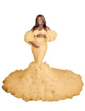 Plus-size fluffy tulle maternity photo shoot outfit, strapless bustier