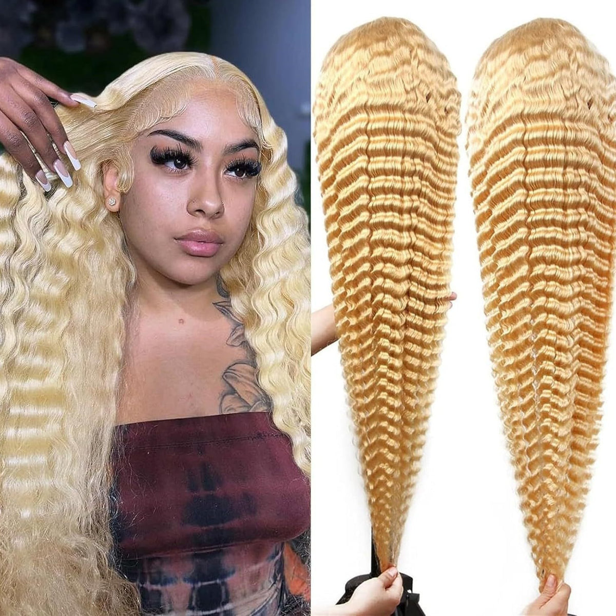 African Small Curls Long Curly Hair Lace Front Wig for Women